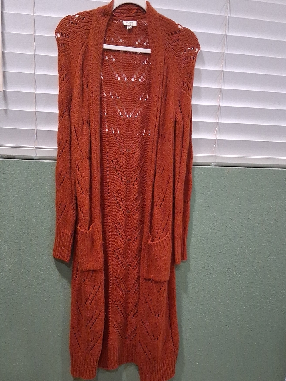 a.n.a Long Open-Front Knit Cardigan in Rust